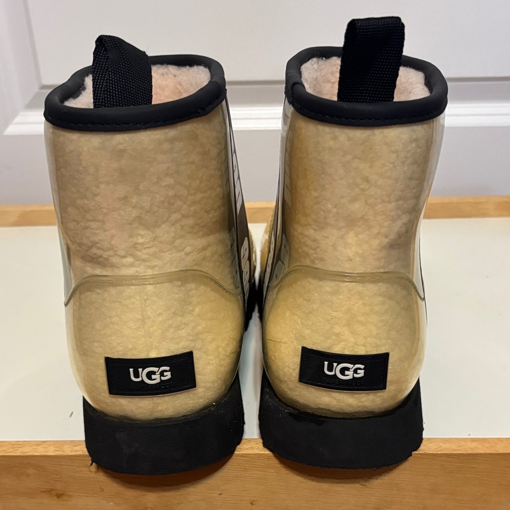 UGG Classic Clear PVC Shearling Short Waterproof Boots with Pale Yellow Lining - Picture 2 of 16
